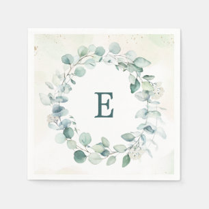 Serviette En Papier Couronne de verdure d'eucalyptus Monogramme Mariag