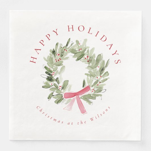 Serviette En Papier Couronne de verdure et ruban rouge de vacances (Devant)