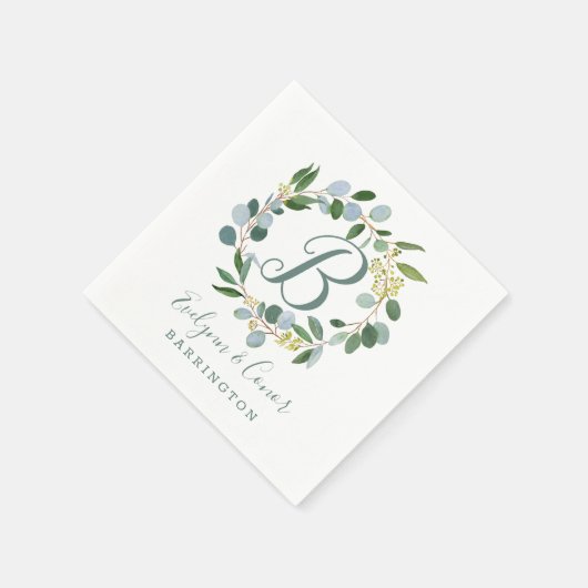 Serviette En Papier Couronne de verdure Mariage monogramme avec eucaly (Coin)