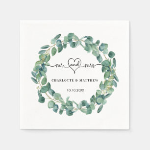 Serviette En Papier couronne d'eucalyptus mariage m. noms de coeur