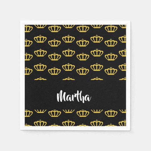 Serviette En Papier couronne d'or sur noir (Devant)