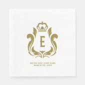 Serviette En Papier Couronne dorée E Monogramme (Devant)