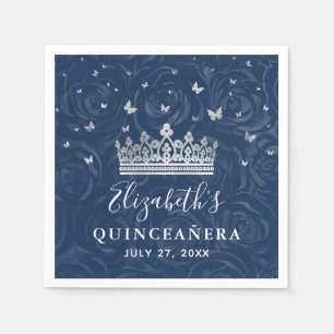 Serviette En Papier Couronne élégante bleu marine et argent pour Quinc
