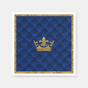 Serviette En Papier Couronne élégante bleu royal et or Histoire de con