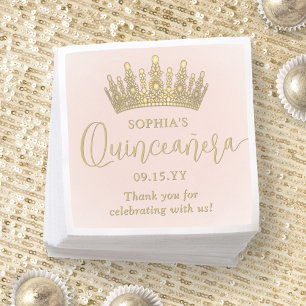 Serviette En Papier Couronne élégante de Quinceañera rose poudré et or