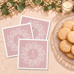 Serviette En Papier Couronne élégante et croix fille rose Première Com