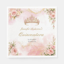 Couronne Élégante Rose Pâle Florale Or Quinceañera