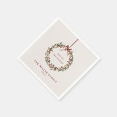 Serviette En Papier Couronne feuillage de Noël avec arc rouge (Coin)