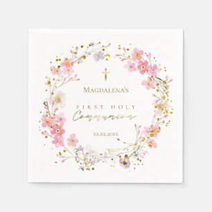Serviette En Papier couronne fleurie Première communion sainte