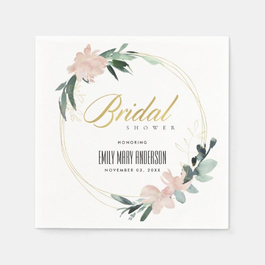 SERVIETTE EN PAPIER COURONNE FLEURIE ROSE TENDRE PEINTURE A L'EAU POUR (Devant)