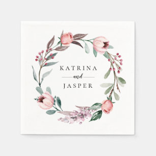 Serviette En Papier Couronne florale à l'aquarelle Rose Poussiéreuse