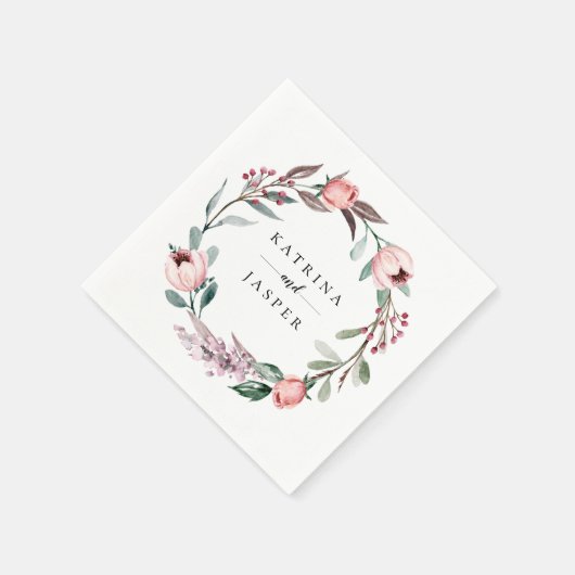 Serviette En Papier Couronne florale aquarelle Rose Poussiéreuse (Coin)
