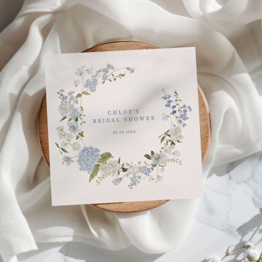 Serviette En Papier Couronne florale bleue délicate pour douche de mar