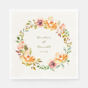 Serviette En Papier Couronne florale corail pêche Mariage personnalisé