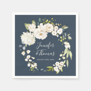 Serviette En Papier Couronne florale d'aquarelle blanche sur le Mariag