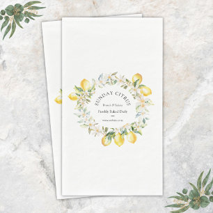 Serviette En Papier Couronne florale de citrons jaunes et de fleurs bl