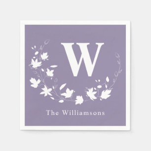Serviette En Papier Couronne florale de lilas en art linéaire monogram