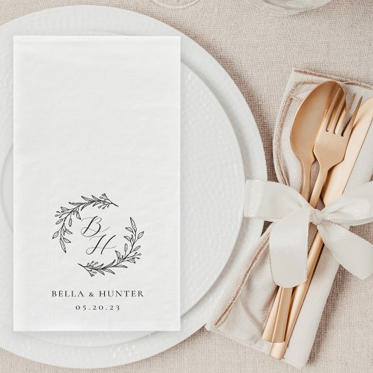 Serviette En Papier Couronne florale de mariage initiale monogramme