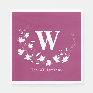 Serviette En Papier Couronne florale de monogramme de nom classique en