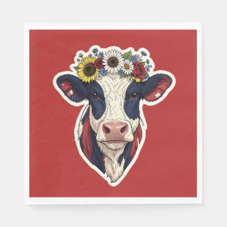 Serviette En Papier Couronne florale de vache patriotique 4 juillet