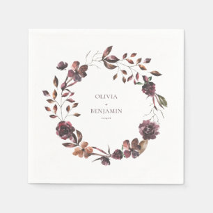 Serviette En Papier Couronne florale de vin de Bourgogne Mariage perso