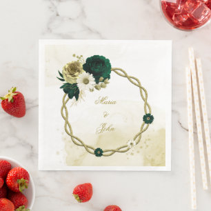 Serviette En Papier Couronne florale émeraude verte dorée incroyable