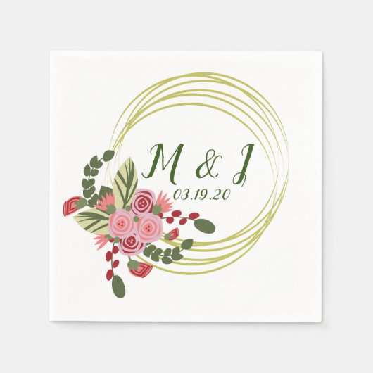 Serviette En Papier Couronne florale logo de mariage initial (Devant)