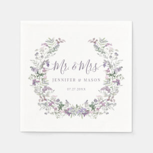 Serviette En Papier Couronne florale mauve blanc M. Mme la mariage