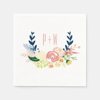 Serviette En Papier Couronne florale monogramme | Cocktail Napkin