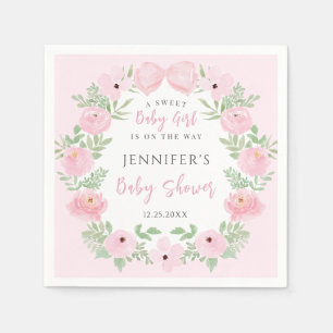 Serviette En Papier Couronne florale rose avec un joli nœud pour la ba