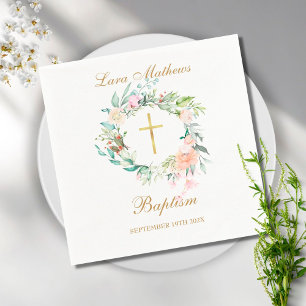 Serviette En Papier Couronne florale Rose des bois Baptême