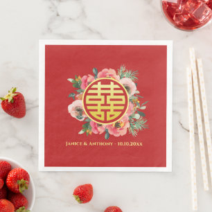 Serviette En Papier Couronne florale rose moderne pour mariage chinois