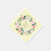 Serviette En Papier Couronne florale rose vif sur jaune (Coin)