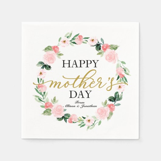 Serviette En Papier Couronne florale sur mesure rose personnalisée Bru (Devant)