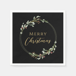 Serviette En Papier Couronne minimaliste Joyeux Noël Noir