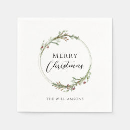 Serviette En Papier Couronne minimaliste personnalisée de Joyeux Noël