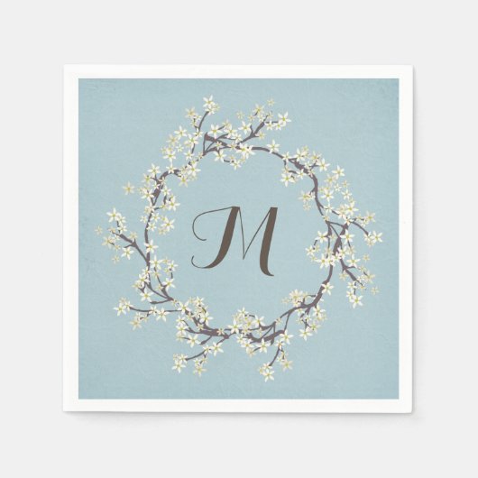 Serviette En Papier couronne monogramme blanche de branche florale sur (Devant)