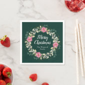 Serviette En Papier Couronne rose Poinsettia Joyeux Noël (En situation)