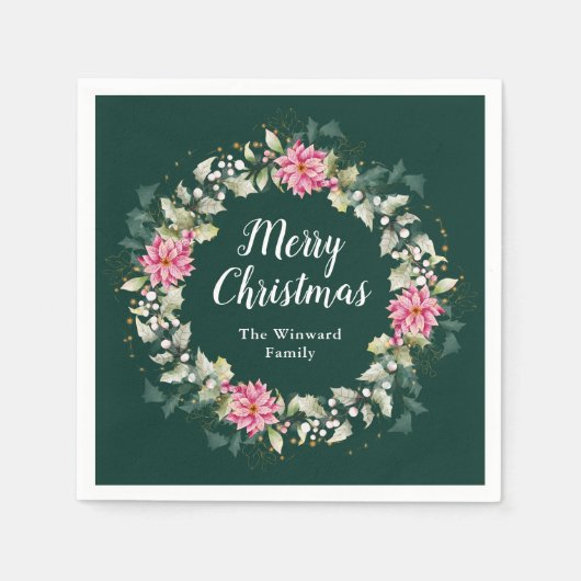 Serviette En Papier Couronne rose Poinsettia Joyeux Noël (Devant)