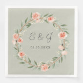 Serviette En Papier Couronne rose verte et romantique (Devant)