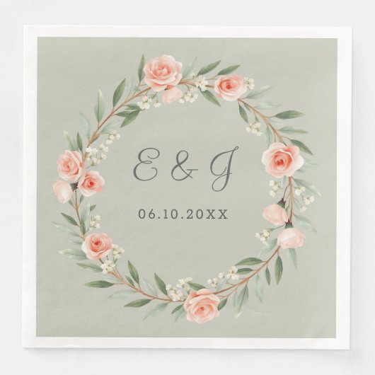 Serviette En Papier Couronne rose verte et romantique (Devant)
