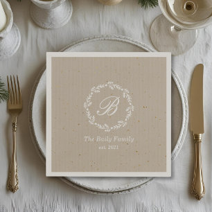 Serviette En Papier Couronne rustique d'hiver Nom de famille Fête de N