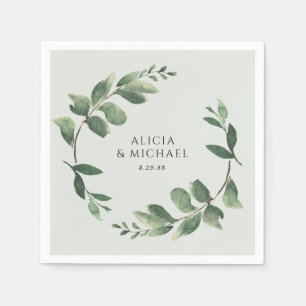 Serviette En Papier Couronnes de verdure Serviettes de mariage vert sa