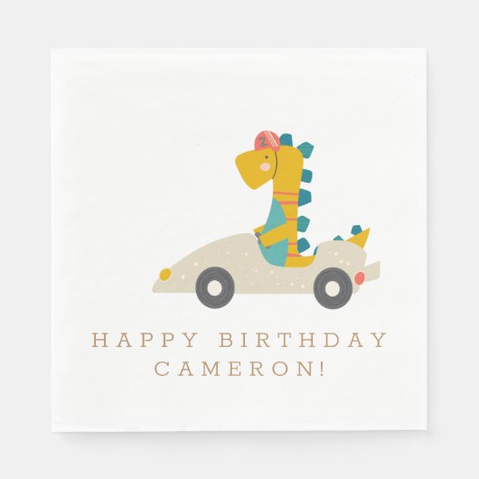 Serviette En Papier Course Cute Dinosaur Voiture Personnalisée Anniver (Devant)