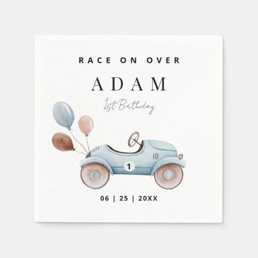 Serviette En Papier Course voiture Anniversaire Invitation, Fast un An (Devant)