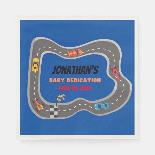Serviette En Papier Course Voitures Racetrack Baby Boy Dedication (Devant)