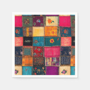 Serviette En Papier Courtepoint Patchwork Vibrant avec Florales Classi