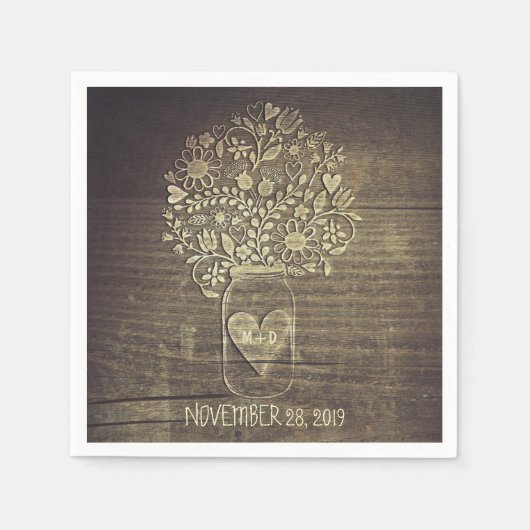 Serviette En Papier Couvercle rustique en bocal grange mariage papier (Devant)