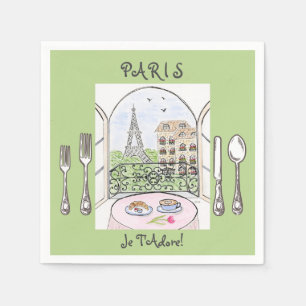 Serviette En Papier Couverts fantaisistes aquarelle Paris Tour Eiffel