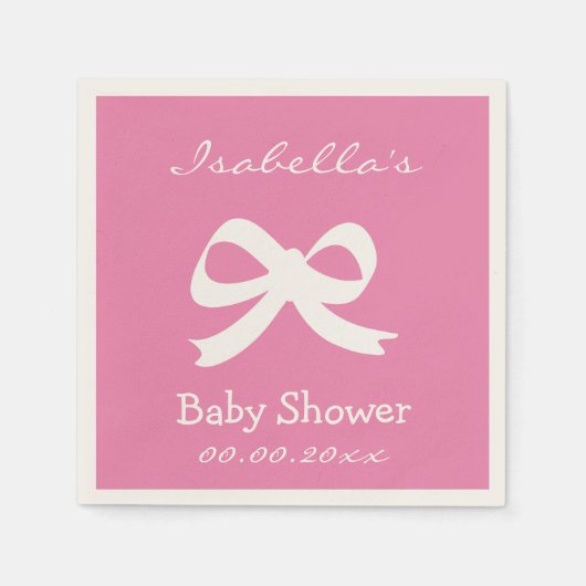 Serviette En Papier Couvre-noeud rose personnalisé baby showers servie (Devant)